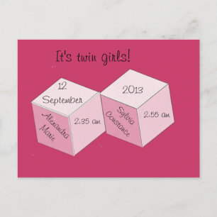 Postcard - Birth Announcement - Twin Girls
