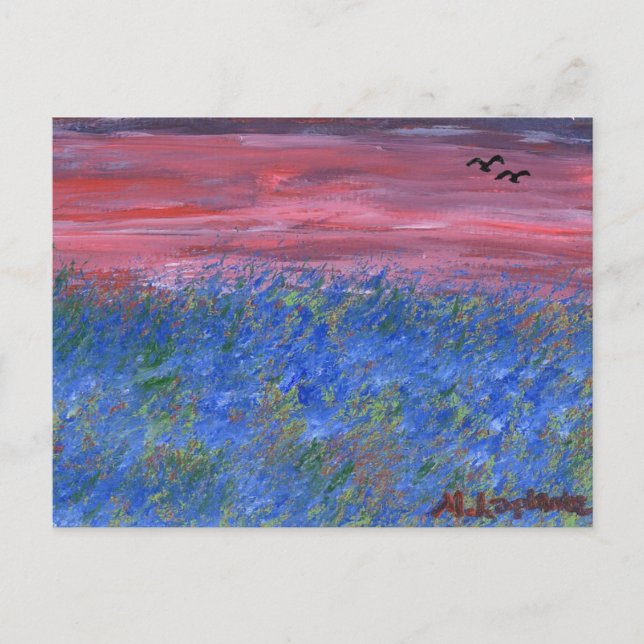Postcard, Blue Field at Sunset by M. Laplante Postcard (Front)