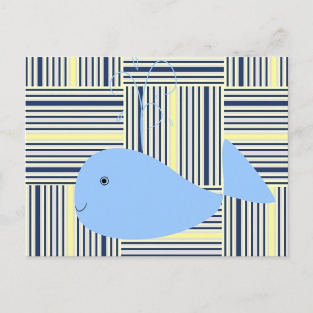 Postcard Blue Whale Yellow Blue Stripe (Front)