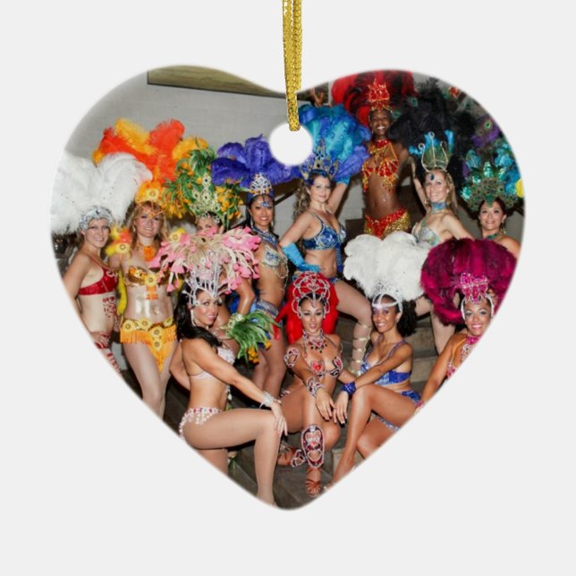 postcard brazil vegas show girls dancers Two-Tone  Ceramic Tree Decoration (Front)
