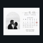 Postcard | Calendar Save the Date<br><div class="desc">This simple,  wedding save the date template features a clean,  modern design. Customise it with your information and make it uniquely yours! To move the heart,  click personalise > scroll down > click "customise further".</div>