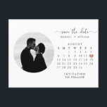 Postcard | Calendar Save the Date<br><div class="desc">This simple,  wedding save the date template features a clean,  modern design. Customise it with your information and make it uniquely yours! To move the heart,  click personalise > scroll down > click "customise further".</div>
