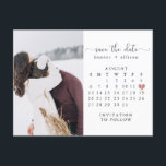 Postcard | Calendar Save the Date<br><div class="desc">This simple,  wedding save the date template features a clean,  modern design. Customise it with your information and make it uniquely yours! To move the heart,  click personalise > scroll down > click "customise further".</div>