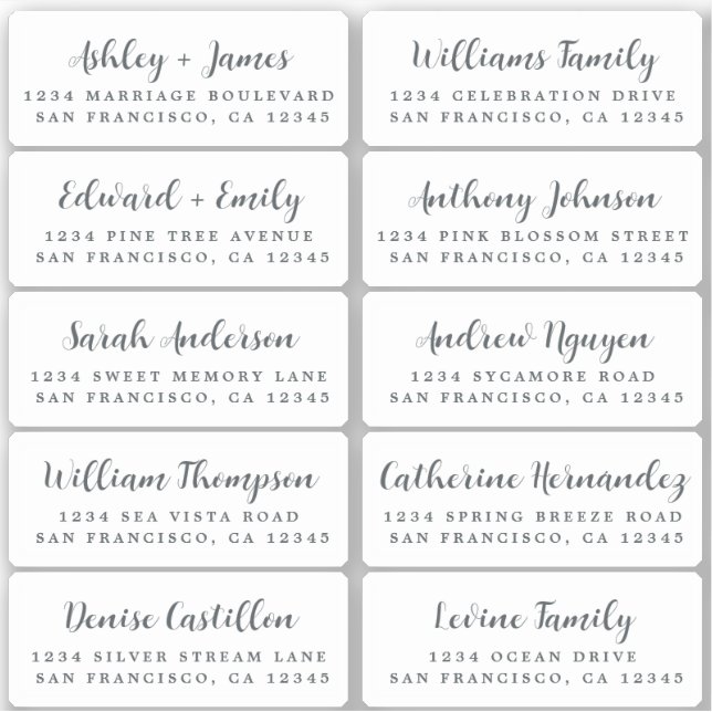 Postcard Calligraphy Wedding Guest Address Labels (Front)