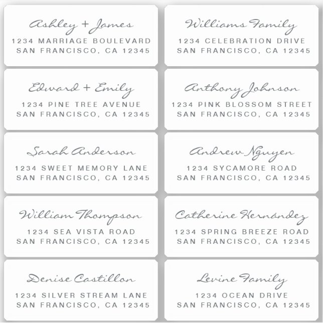 Postcard Calligraphy Wedding Guest Address Labels (Front)