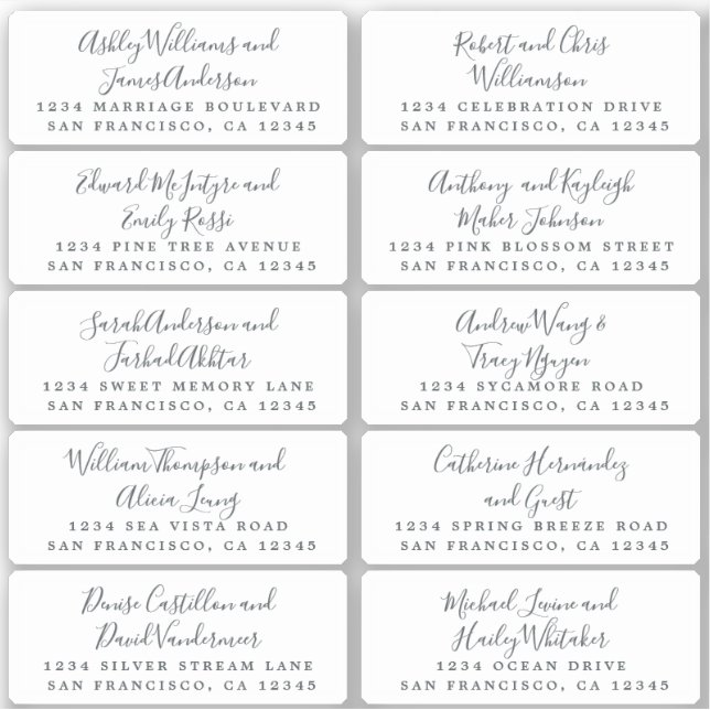 Postcard Calligraphy Wedding Guest Address Labels (Front)