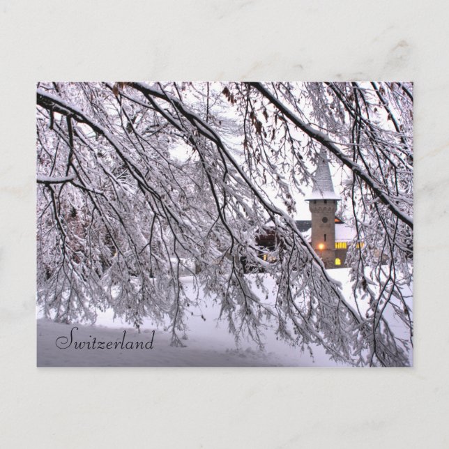 Postcard Castle Snowy Trees In Lucerne Switzerland (Front)