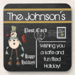 Postcard Chalkboard Vintage | Christmas Coaster<br><div class="desc">Vintage Christmas Snowman Postcard styled Coasters. Perfect the the Christmas holiday season. ⭐This Product is 100% Customisable. Graphics and / or text can be added, deleted, moved, resized, changed around, rotated, etc... 99% of my designs in my store are done in layers. This makes it easy for you to resize...</div>