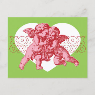 Postcard. Cupid Valentine, Pink & Green. Holiday Postcard