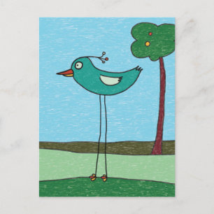 Postcard, Cute Bird and Tree Postcard