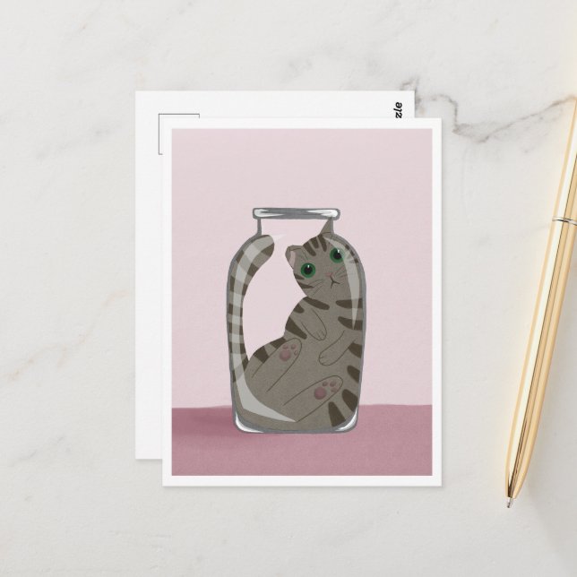 Postcard - Cute Cat in Glass (Front/Back In Situ)