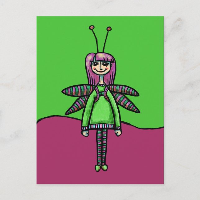 Postcard, Cute Dragonfly Girl Postcard (Front)