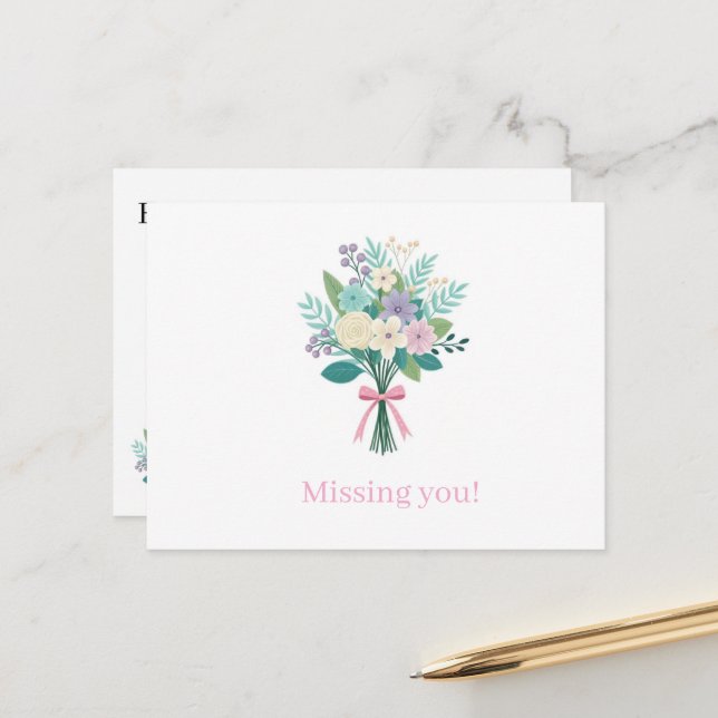 Postcard Cute Floral Missing you! (Front/Back In Situ)