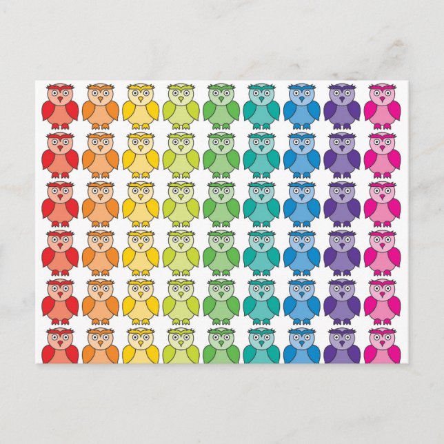 Postcard - Cute Rainbow Owl Pattern (Front)