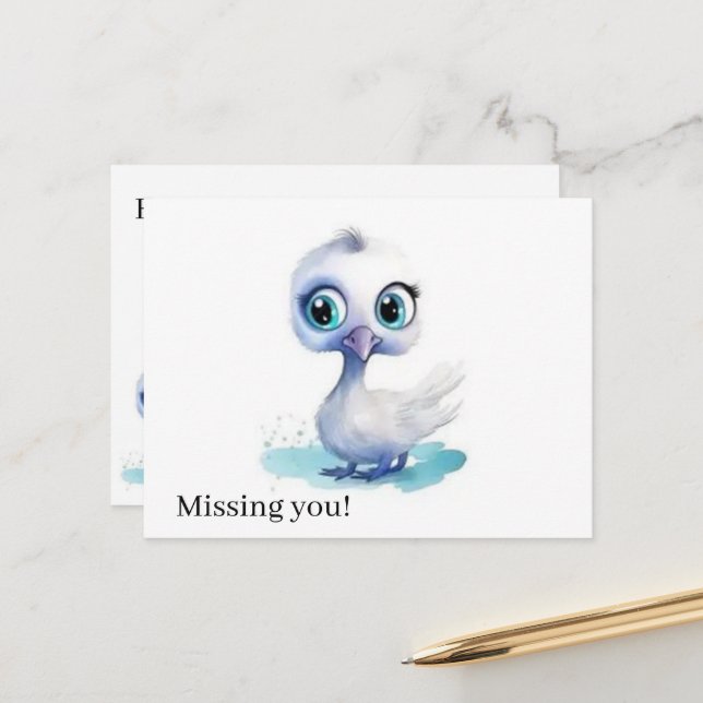 Postcard Cute White Duck Missing you! (Front/Back In Situ)