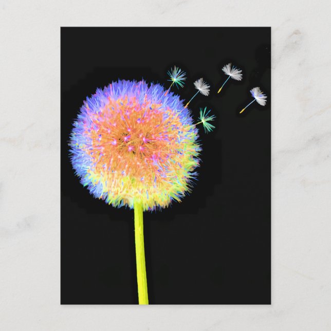 Postcard Dandelion Seeds Neon (Front)