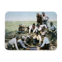 Postcard depicting cowboys gambling shooting craps