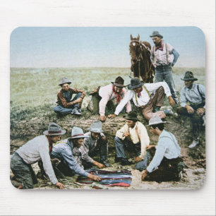 Postcard depicting cowboys gambling shooting craps mouse pad