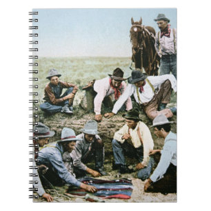 Postcard depicting cowboys gambling shooting craps spiral notebook