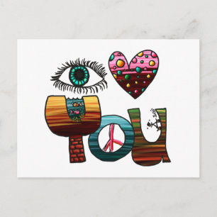 Postcard, Eye Heart You, Painted Doodle Postcard
