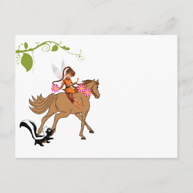 Postcard Fairy Horse Skunk Floral (Front)