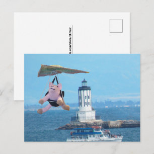 Postcard - Flying Pig over LA Harbour Light