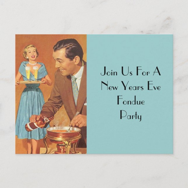 Postcard  Fondue Party Retro Vintage Host Couple (Front)