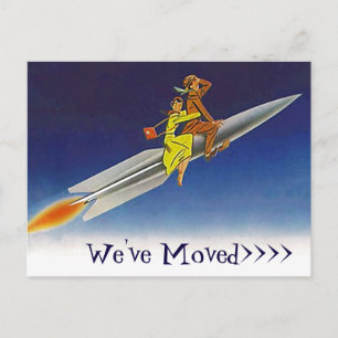 Postcard Fun Retro We've Moved New Address Rocket