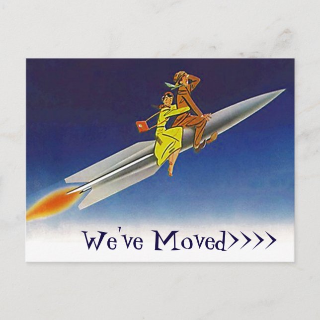 Postcard Fun Retro We've Moved New Address Rocket (Front)