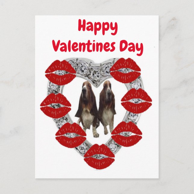 Postcard German Happy Valentines Day With Bassets (Front)