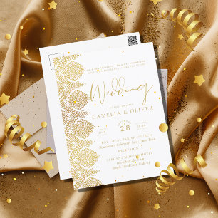 Postcard Gold White Lace Elegant Wedding Invite