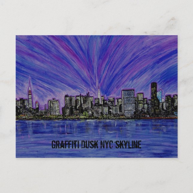 Postcard  - Graffiti Dusk  NYC Skyline (Front)