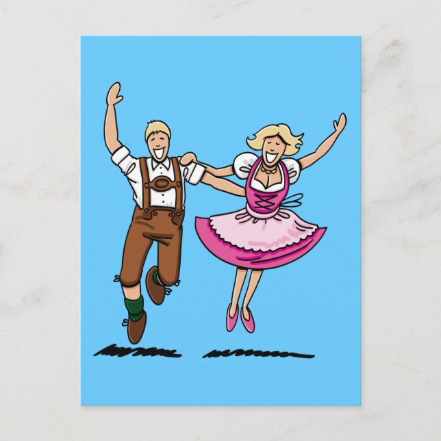 Postcard Happy Bavarian Couple Dancing (Front)