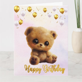 Postcard "Happy Birthday" with a teddy bear.