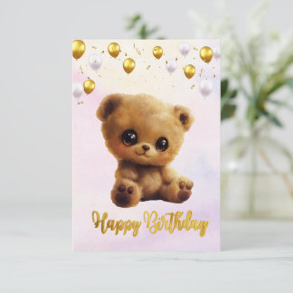 Postcard "Happy Birthday" with a teddy bear.