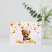 Postcard "Happy Birthday" with a teddy bear.