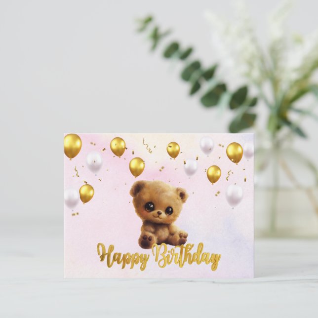 Postcard "Happy Birthday" with a teddy bear. (Standing Front)