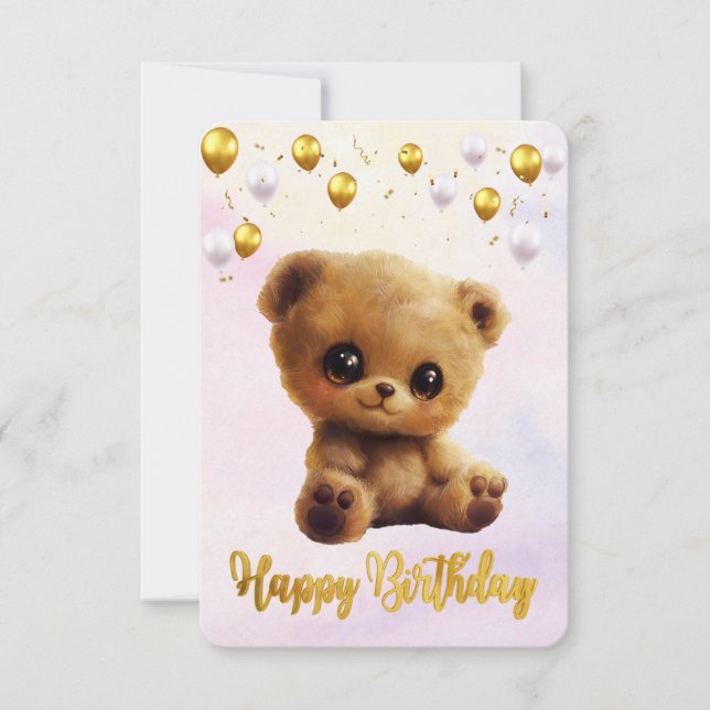 Postcard "Happy Birthday" with a teddy bear. (Front)
