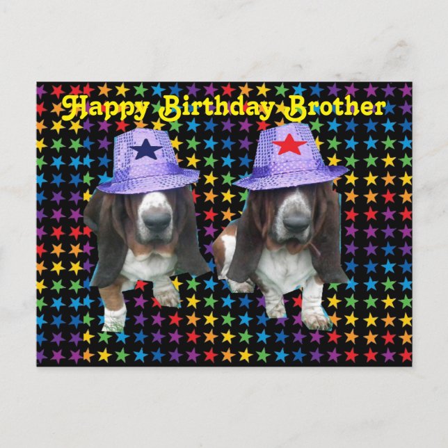 Postcard Happy Brother Birthday Basset (Front)
