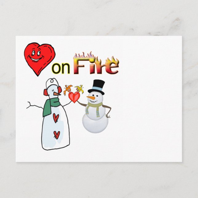 Postcard Heart on Fire Snowman  (Front)