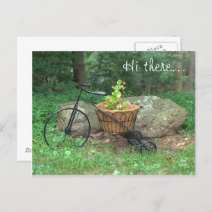 Postcard Hi There.. Bicycle Pink Flowers in Basket