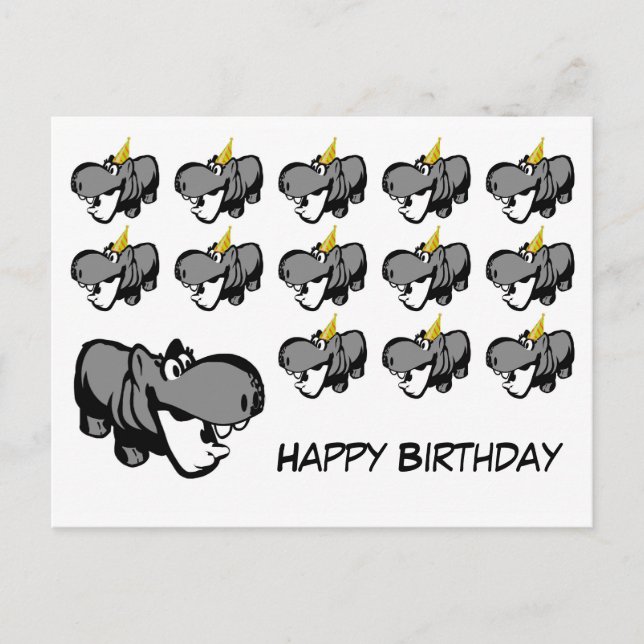 Postcard - Hippo Happy Birthday - Nilpferd (Front)