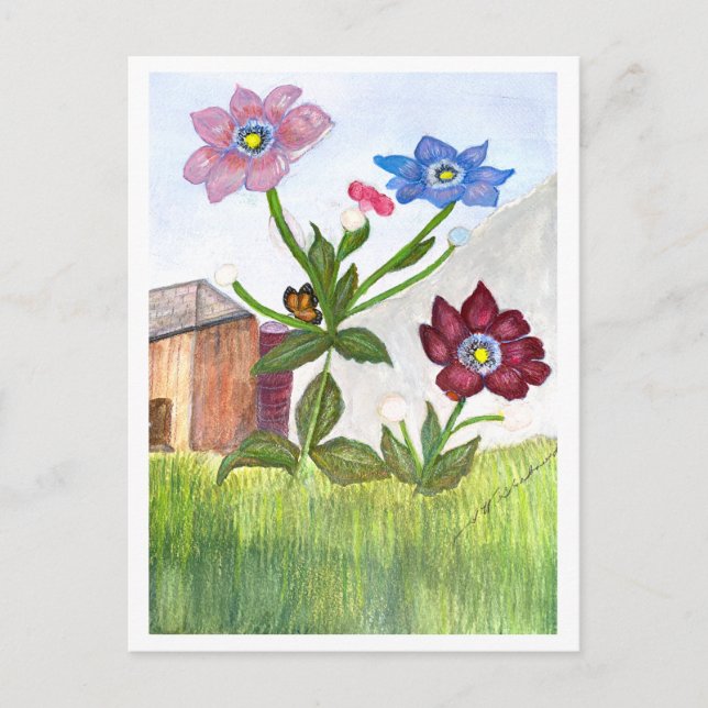 POSTCARD INVITATION Watercolor of Grass & Flowers (Front)