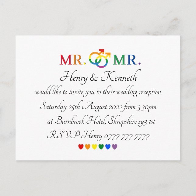 Postcard Invitations - Mr & Mr Wedding Invite (Front)