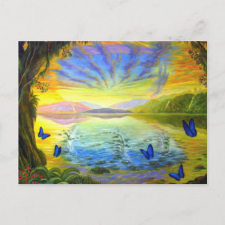 Postcard Landscape With Butterflies And River