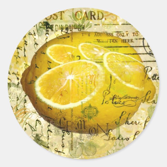 Postcard Lemons Classic Round Sticker (Front)