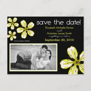 POSTCARD: Lime Cherry Blossom Save the Date Announcement Postcard