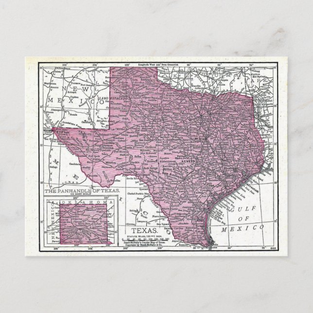 Postcard:  Map of Texas, 1921 Postcard (Front)