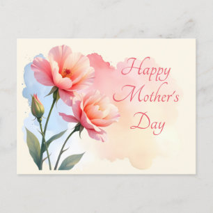 Postcard Mother's Day. Pink Rose Hip Flowers