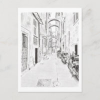 Postcard : Narrow Italian Street Hand Drawn